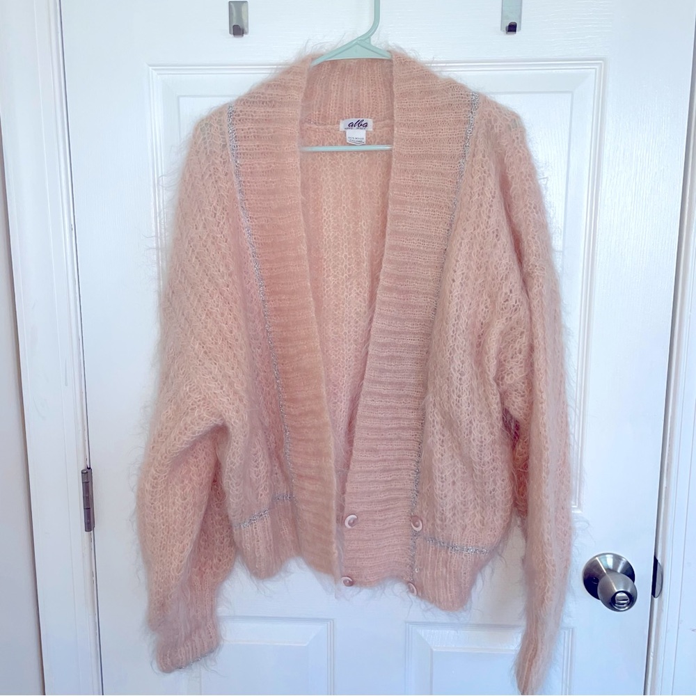HANDMADE Pink Mohair cardigan Size WOMENS MEDIUM